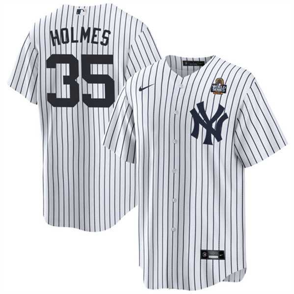 Mens New York Yankees #35 Clay Holmes White 2024 World Series Cool Base Stitched Jersey Dzhi